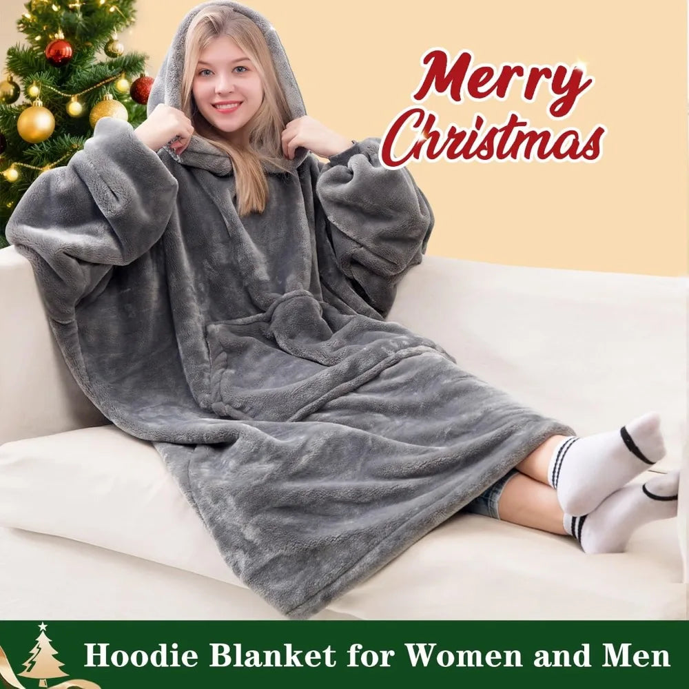 Super Soft Blanket Hoodie with Sleeves – Oversized Sherpa Wearable Sweatshirt  Warm Loungewear with Giant Pocket