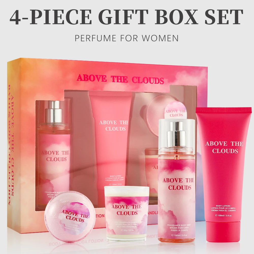 Women's Fragrance Sets 3.4fl.oz Body Mist, 3.4fl.oz Body Lotion, 3oz Candle and 2oz Bath Bomb 4 Pcs