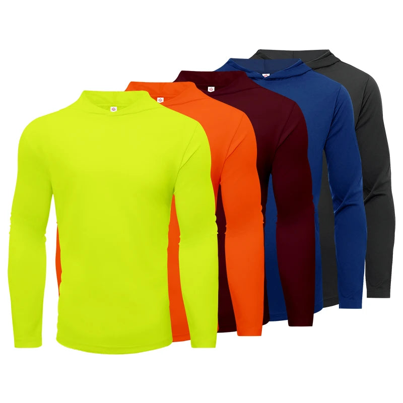 T-shirt Sports Long Sleeved Shirts Hooded Solid Color Breathable Casual Shirt Suitable for Running And Fitness