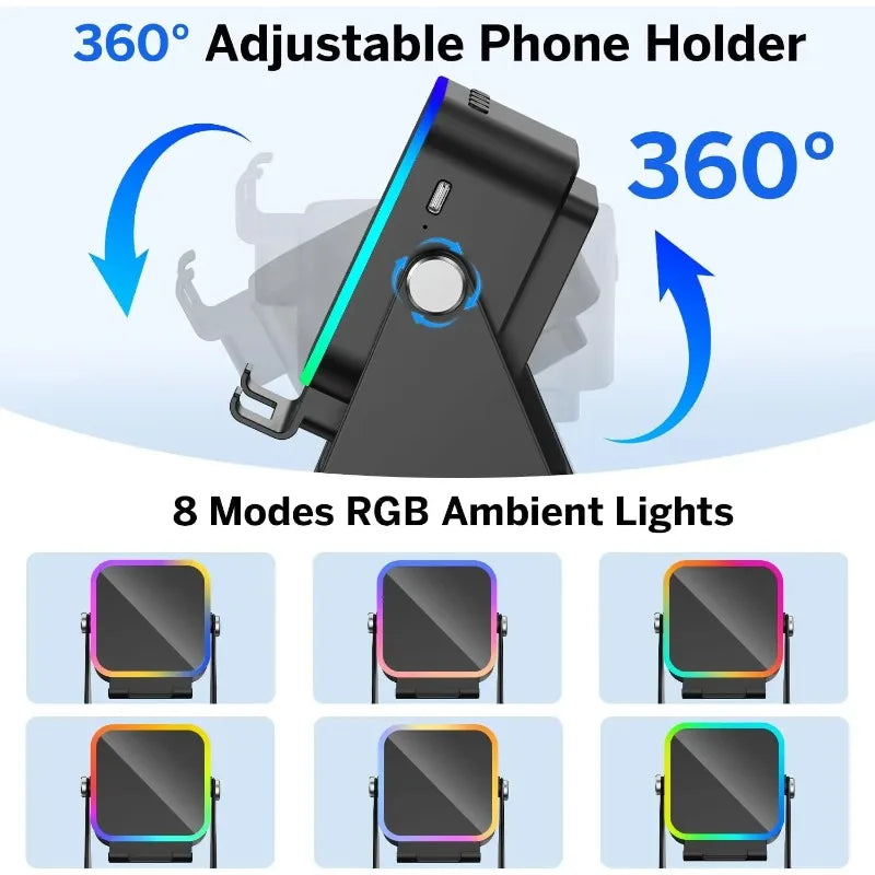 Magnetic Induction Speaker Phone Stand Wireless Bluetooth Phone Holder Amplifier Portable Desk Speaker RGB Light
