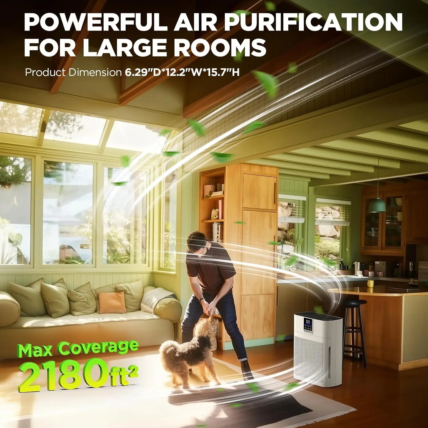Large Room Air Purifier up to 2180 Sq Ft with HEPA Filter, PM2.5 Sensor, Washable Pre-Filter for Pet Hair, Odor, Smoke