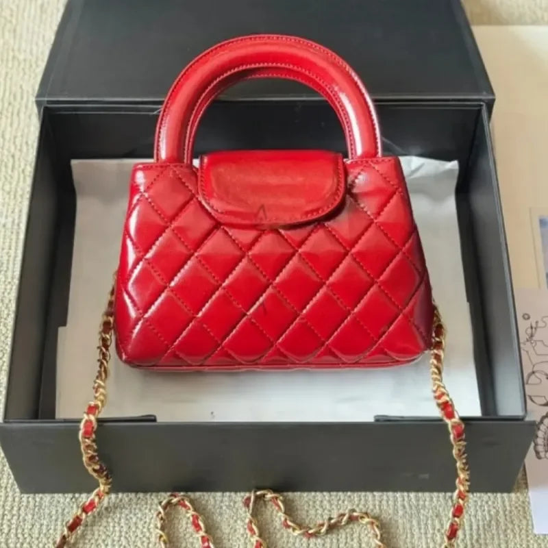 Veal k Leather Designer  Shoulder Bag Leather Ribbed Gold Hardware Metal Turn Lock