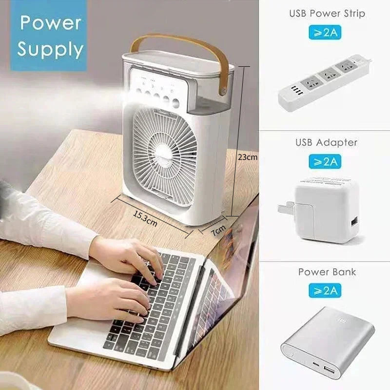 3 In 1 New Fan AIr Conditioner Household Small Air Cooler LED Night Light Portable Humidifier Air