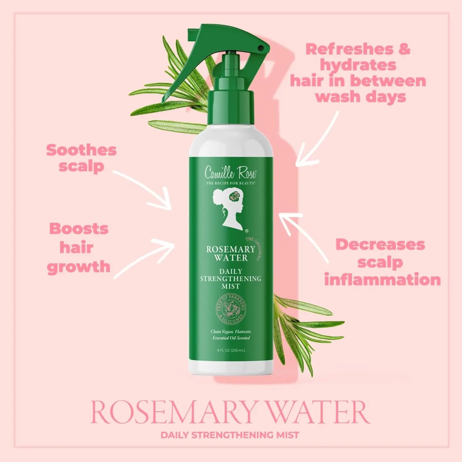 Rosemary Water Spray with Aloe Vera & Peppermint Oil for Hair Strengthening, 8 Oz Daily Mist
