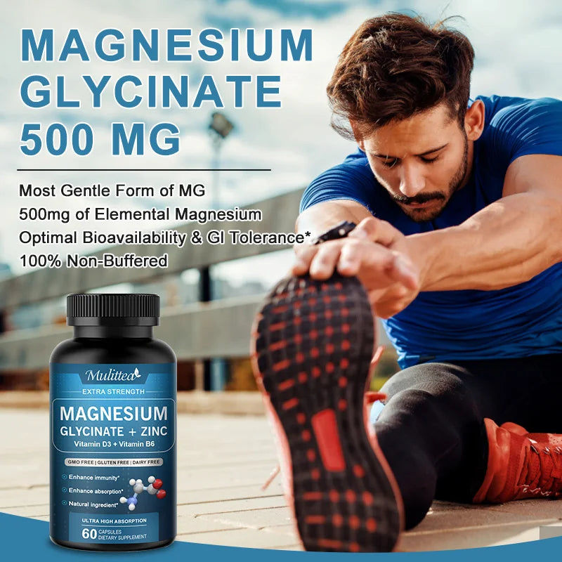 Glycine Magnesium capsule with Zinc,Vitamin D3 B6 Health for Bones and Natural Sleep Relieve Anxiety