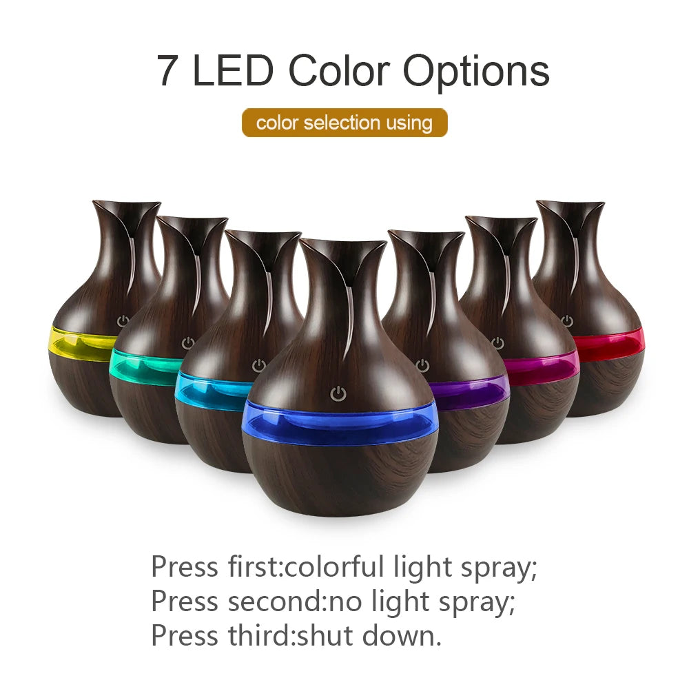 Air Humidifier with 7-Colors Mood LED Aromatherapy Diffuser 300ml Cool Mist Maker with USB Rechargeable