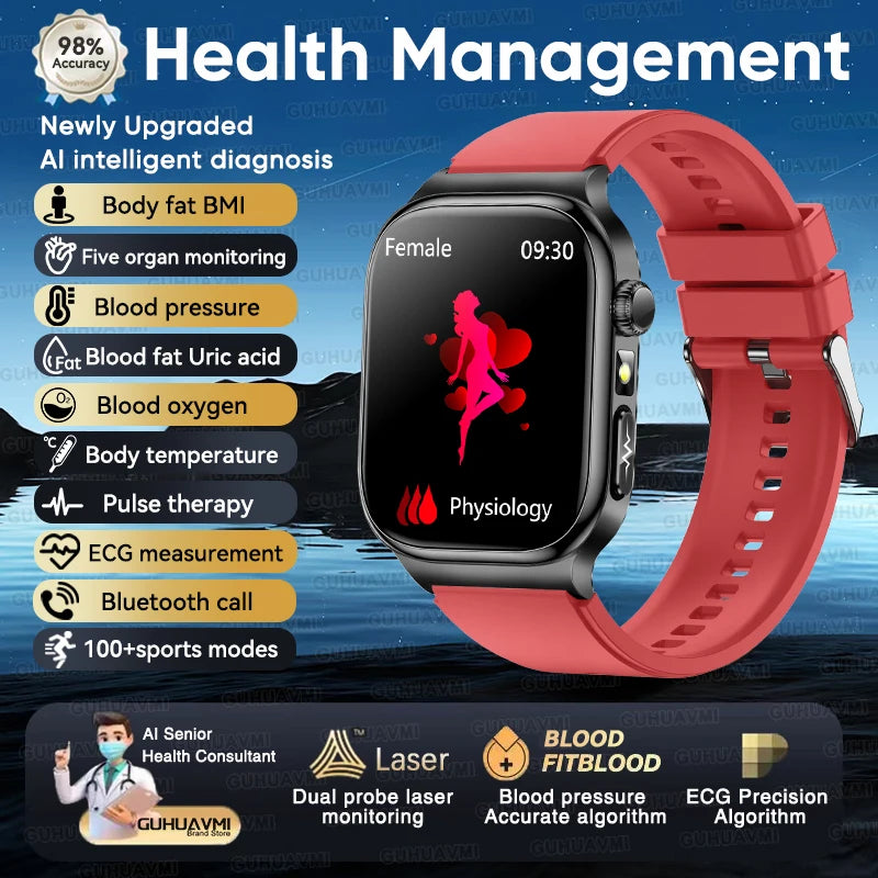 2026 New Accurate Measurement Health Smart Watch ECG+PPG Uric Acid Blood Pressure Blood Lipids BT Call Smartwatchs