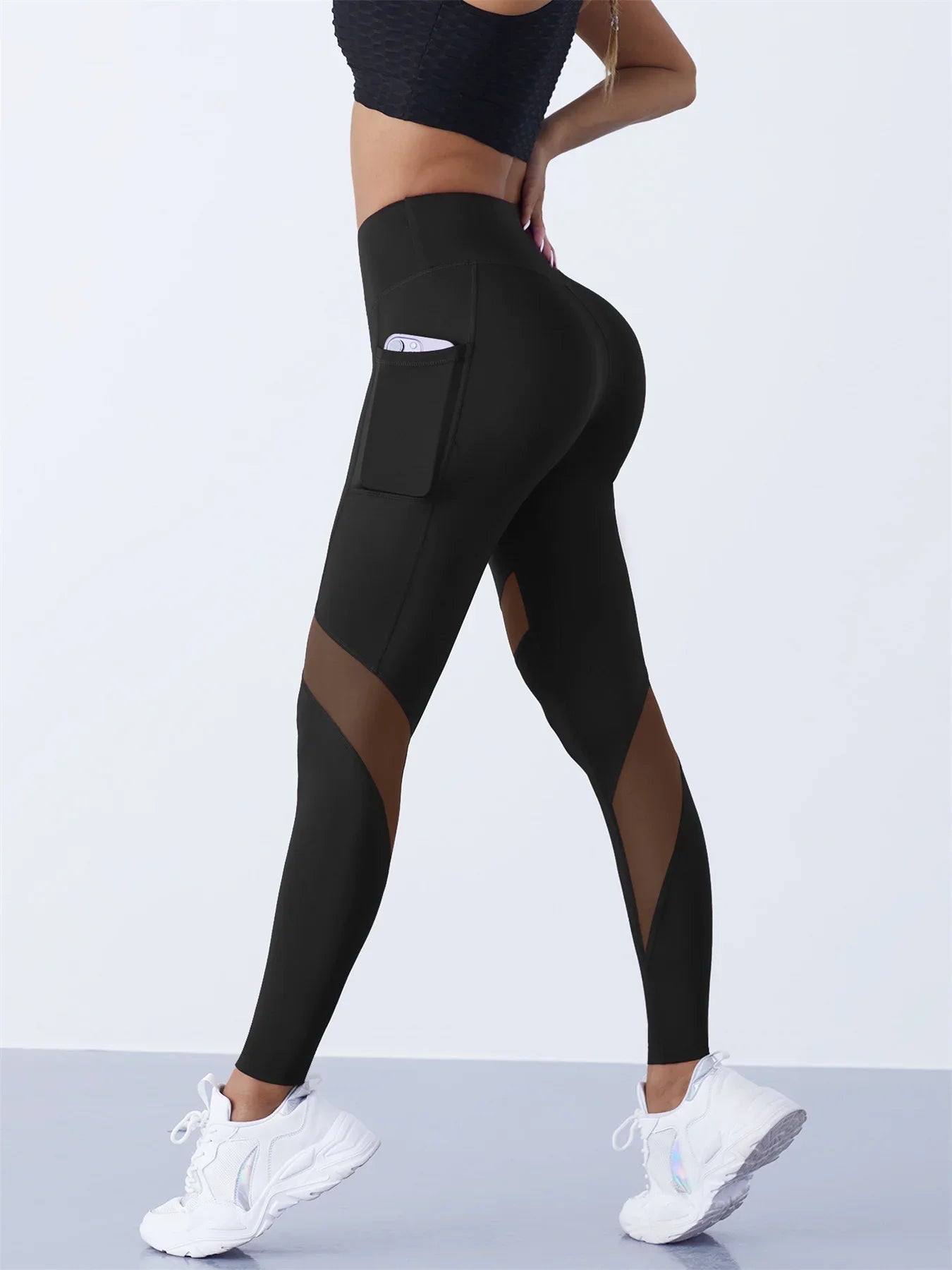 Women's Mesh Splicing Yoga Pants Shaping Leggings High Waist Tummy Control Lift