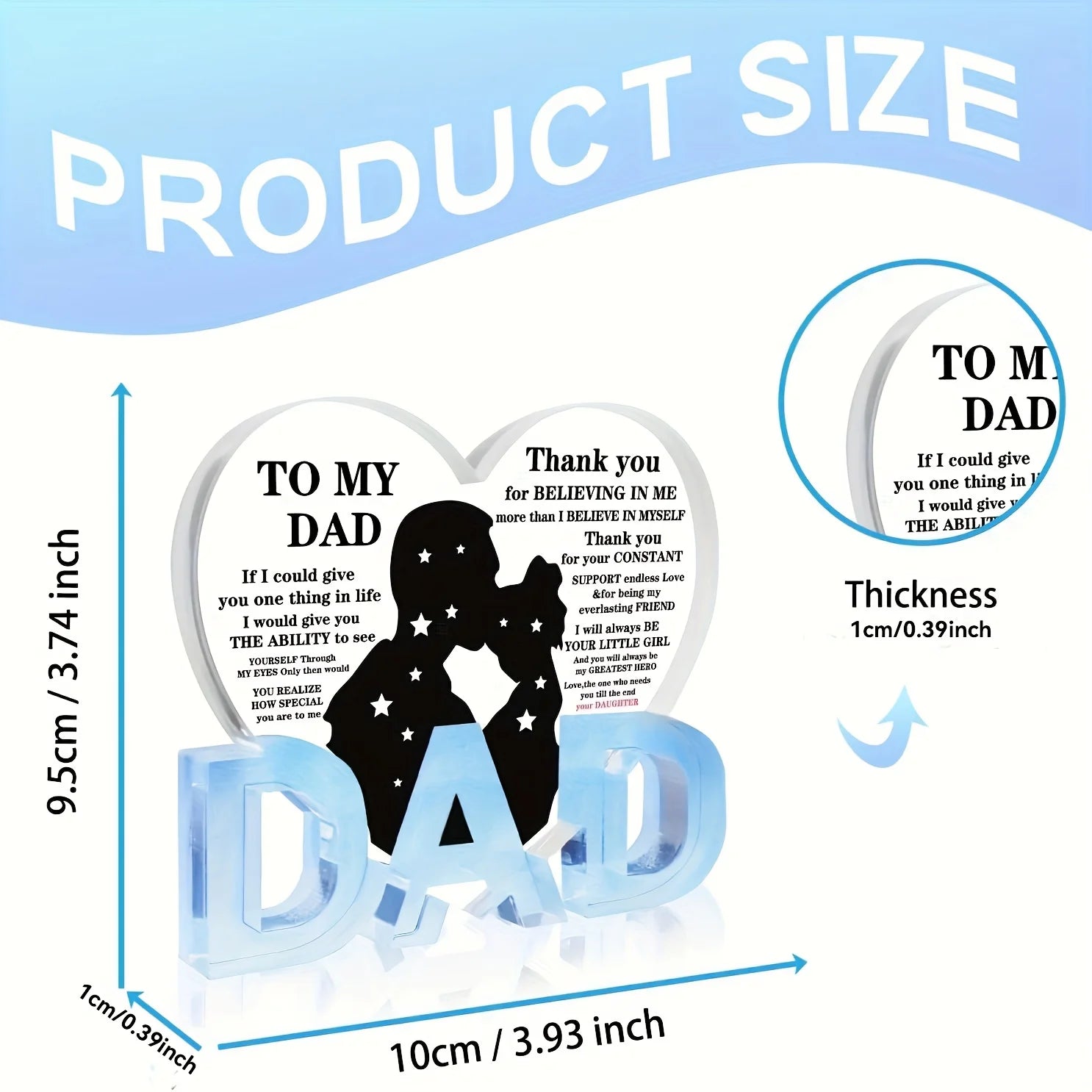 Dad Gifts from Daughter, Thank You Dad Gifts Acrylic Heart Plaque Gifts