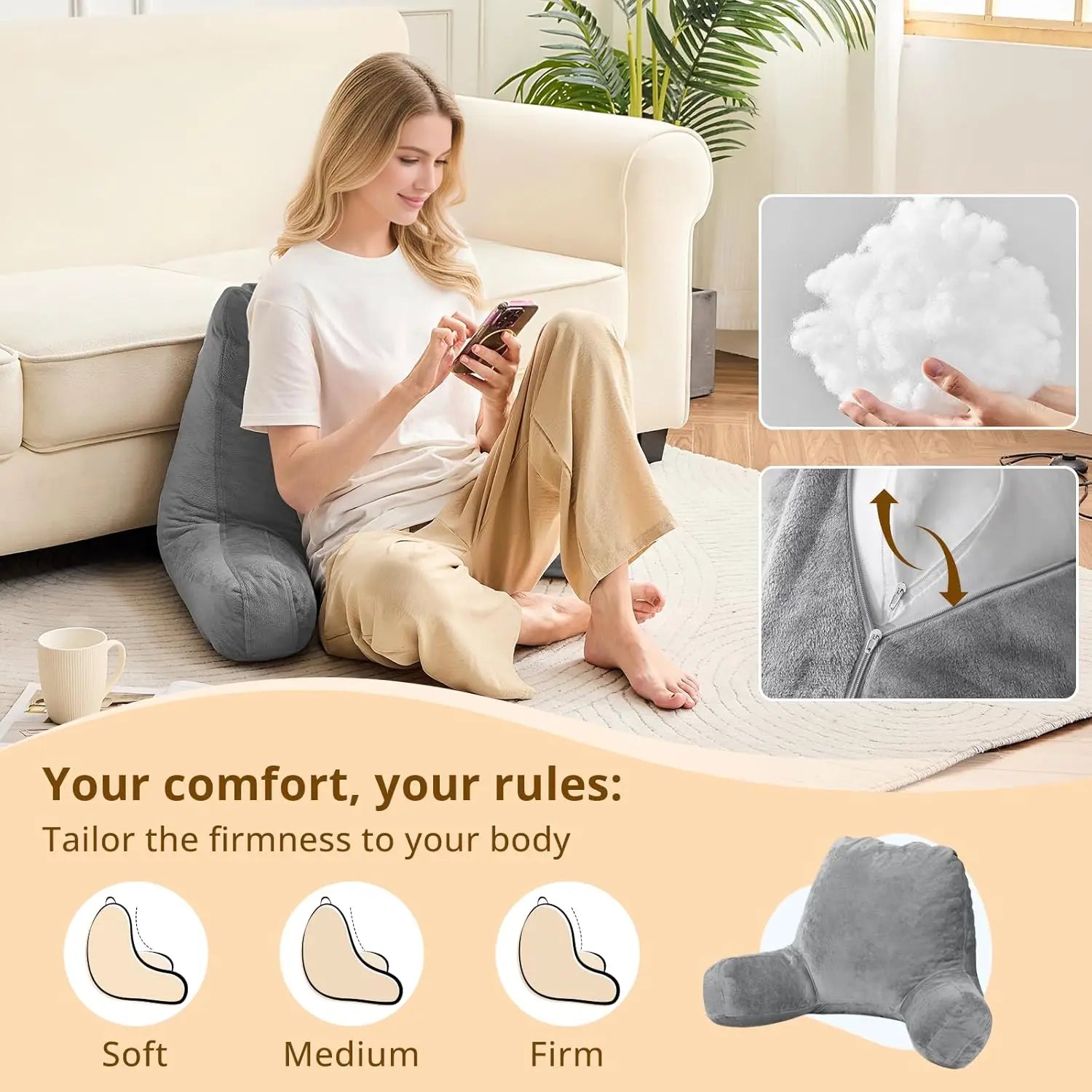 Velvet Reading Pillow for Sitting in Bed