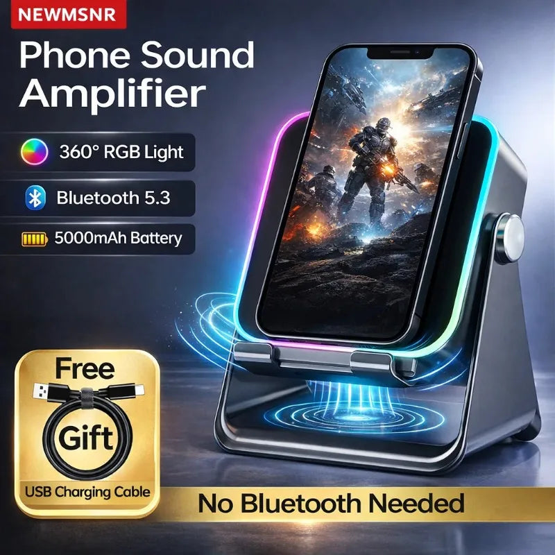 Magnetic Induction Speaker Phone Stand Wireless Bluetooth Phone Holder Amplifier Portable Desk Speaker RGB Light