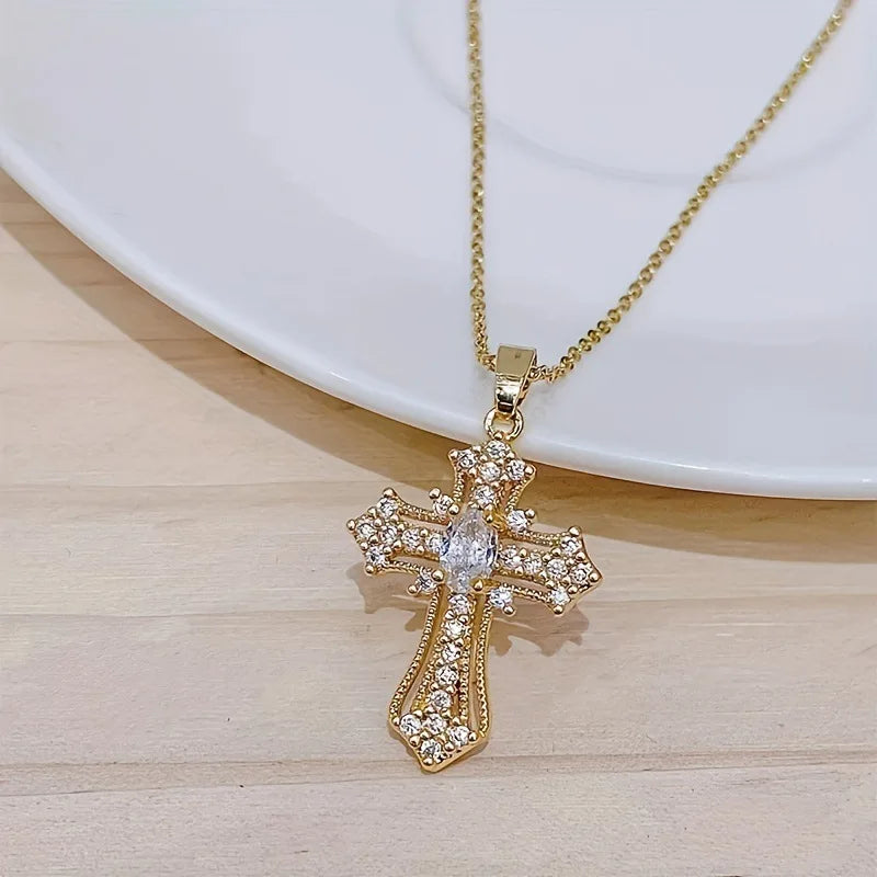 2025 New Gold color Cross Pendant Necklace  Religious  Style Jewelry  Mothers day