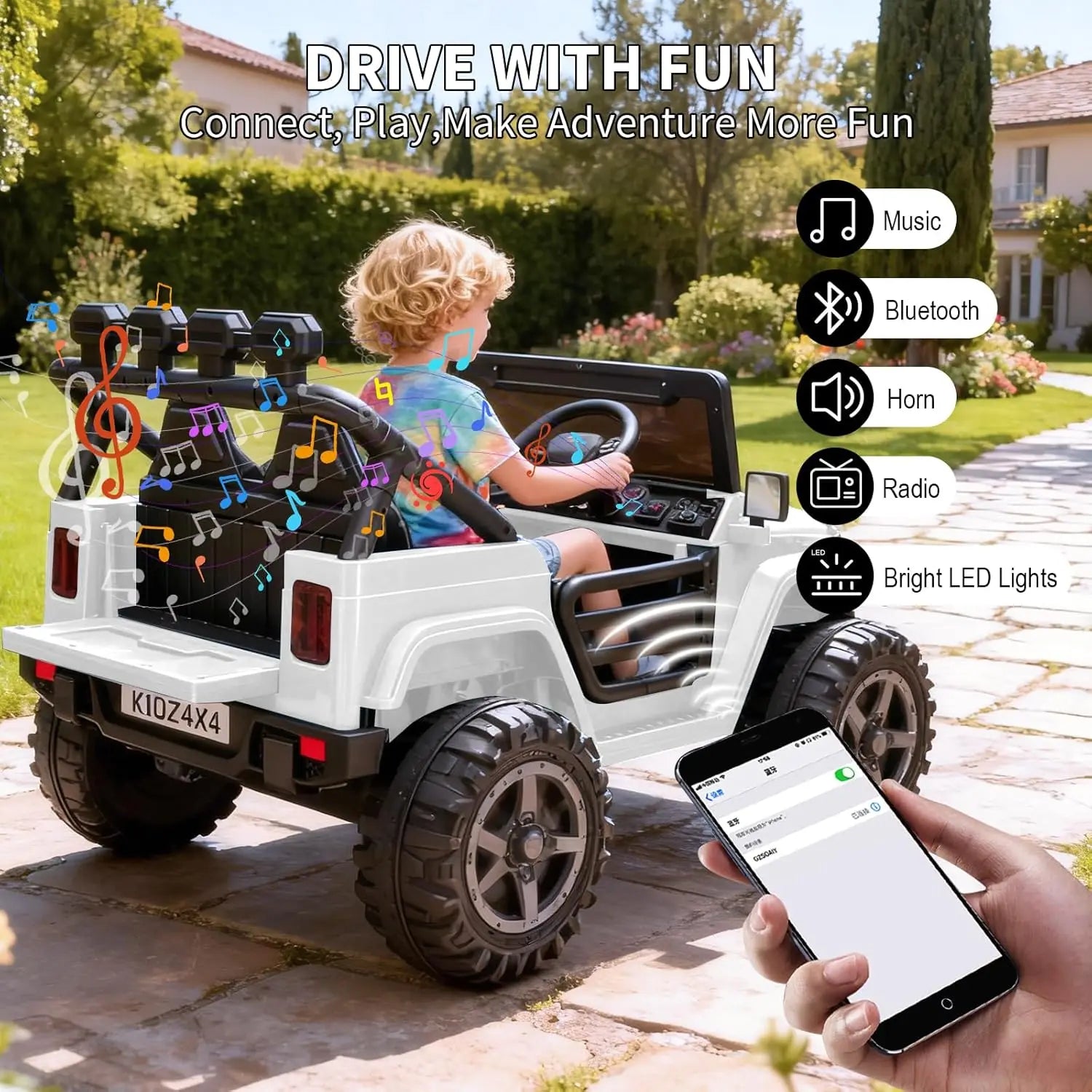 2 Seater , 24V Electric Toys w/Remote Control,4 Powerful Motors, 4WD/2WD, 3 Speeds, Led Lights, Bluetooth,