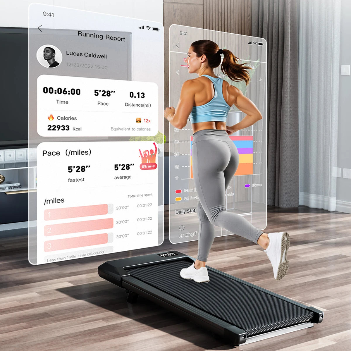 Foldable 6% Slope Under Desk Treadmills 2.5 HP Quiet Portable Remote Control LED Display 300LBS