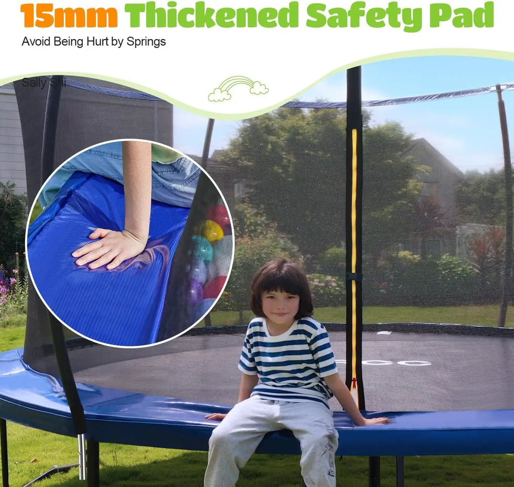 Trampoline, 1200LBS Weight Capacity Outdoor Trampoline 16 15 14 12 10 8FT Yard Trampolines for Kids Adults