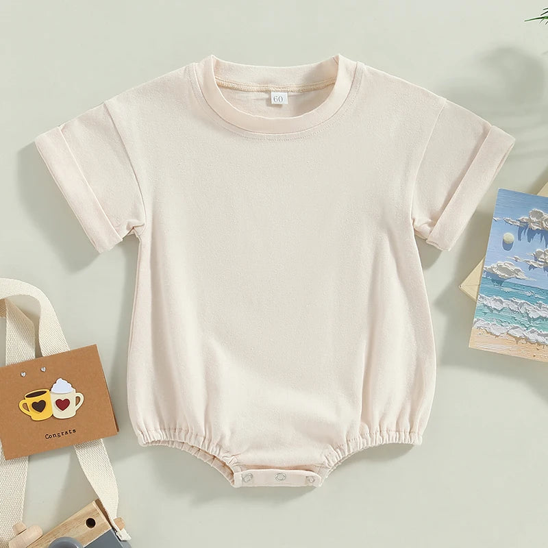 Boys Girls Bodysuit Short Sleeve Solid Color Jumpsuit Solid Casual Clothes