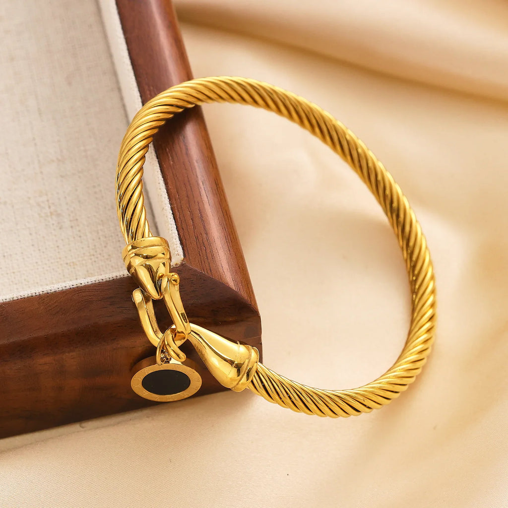 316L Stainless Steel Wire Rope Roman Digital Hang Buckle Bracelet Bangle
