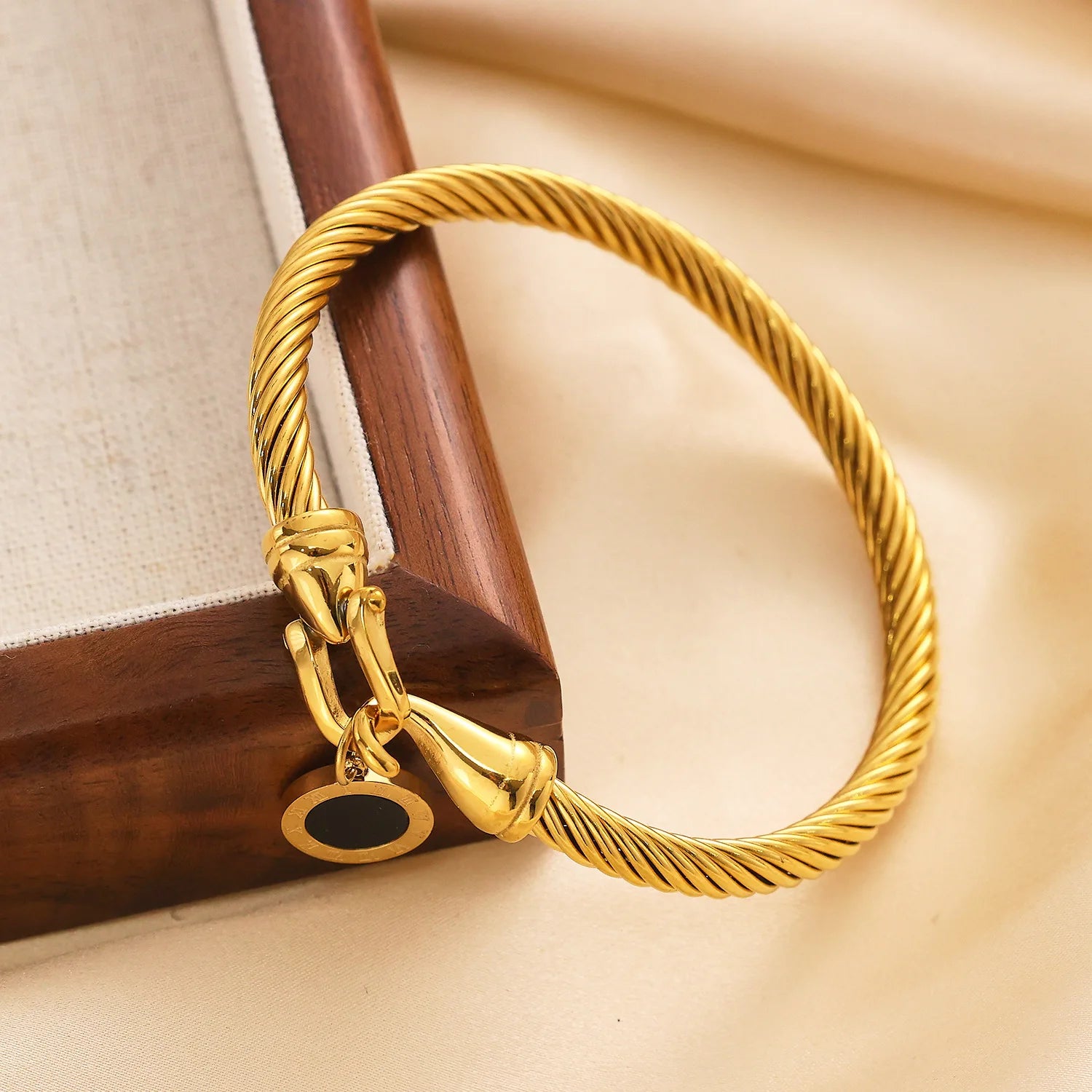 316L Stainless Steel Wire Rope Roman Digital Hang Buckle Bracelet Bangle
