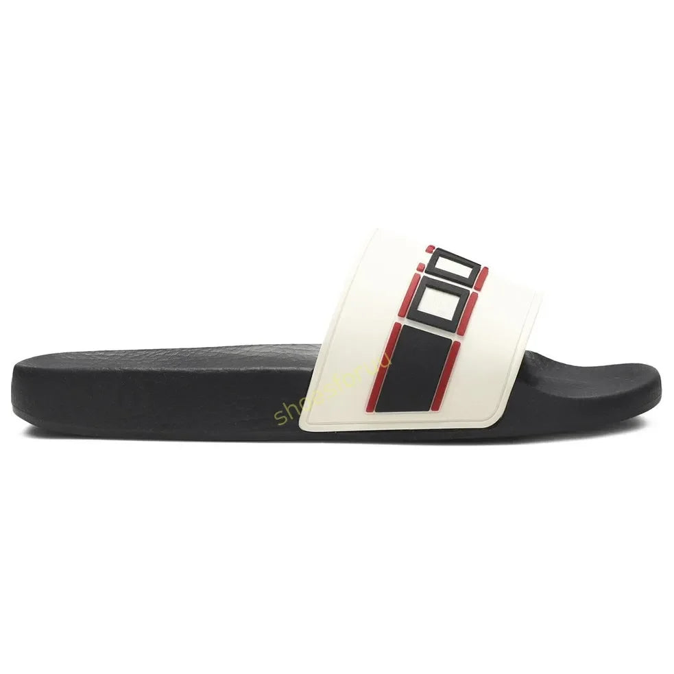 Designer Slippers Fashion Flat Slides Mens Womens claquettes Rubber Slide Sandal Black White Blooms Floral Flat Gear