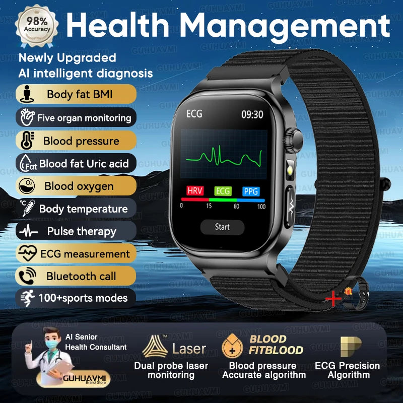 2026 New Accurate Measurement Health Smart Watch ECG+PPG Uric Acid Blood Pressure Blood Lipids BT Call Smartwatchs