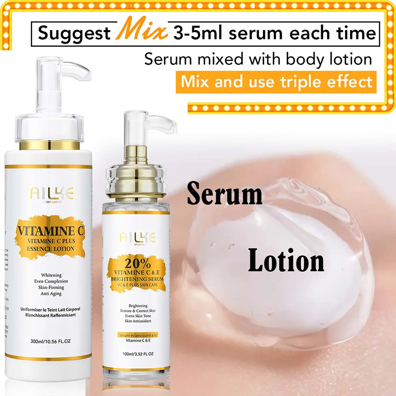 Vitamin C Skin Care Set, with Lightening Body Lotion, Even Skin Tone Face Cream, Whitening Serum, Brightening Soap