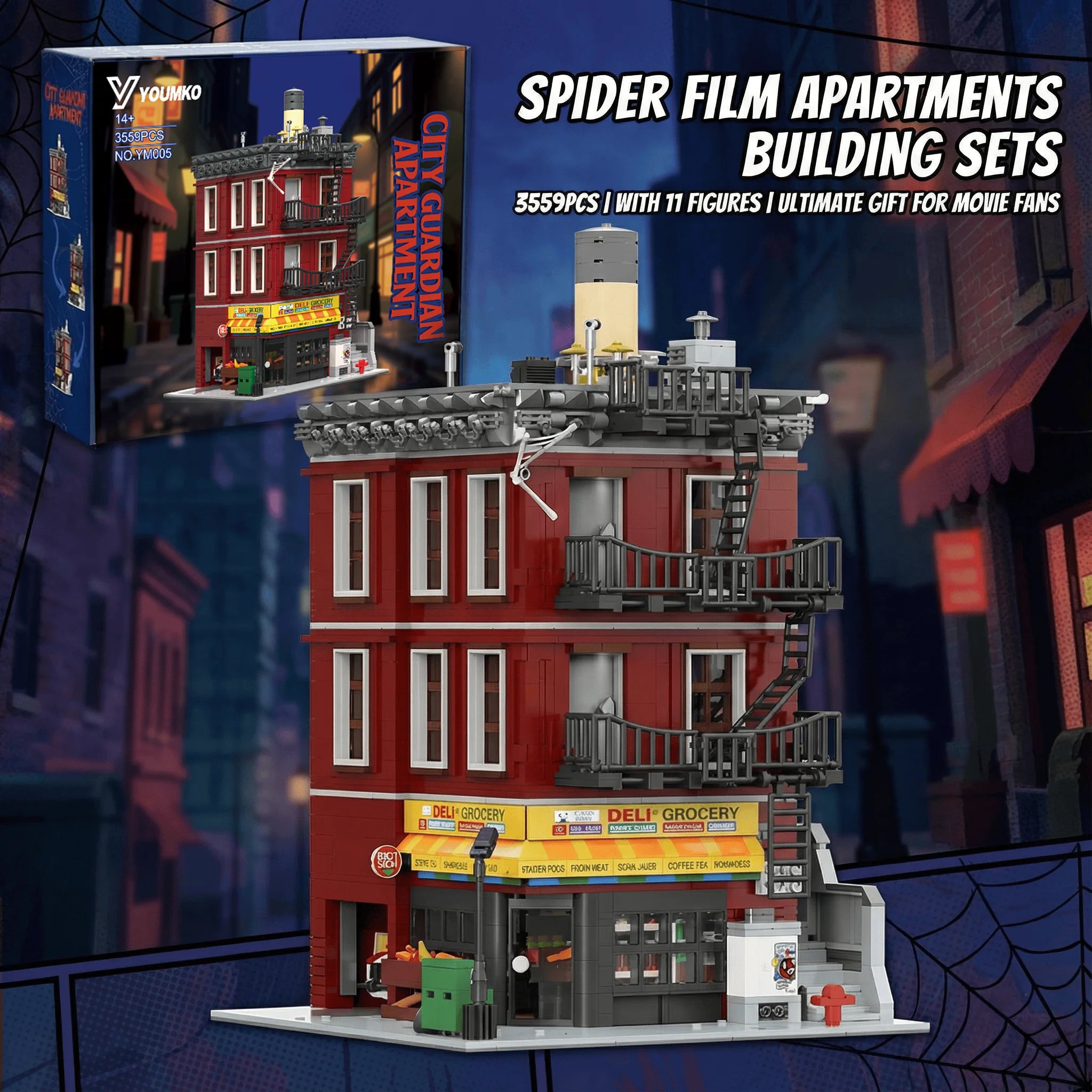 Spider Deli Apartment Building Blocks With 11 Figures Films Hero Classic City Modular Assembly 3559PCS