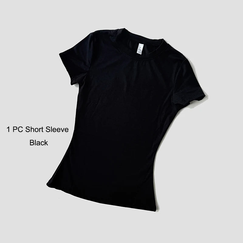 Women's Sports Yoga Set Seamless Knitted Fitness Gym Clothes Sportswear Short Sleeve Crop Top