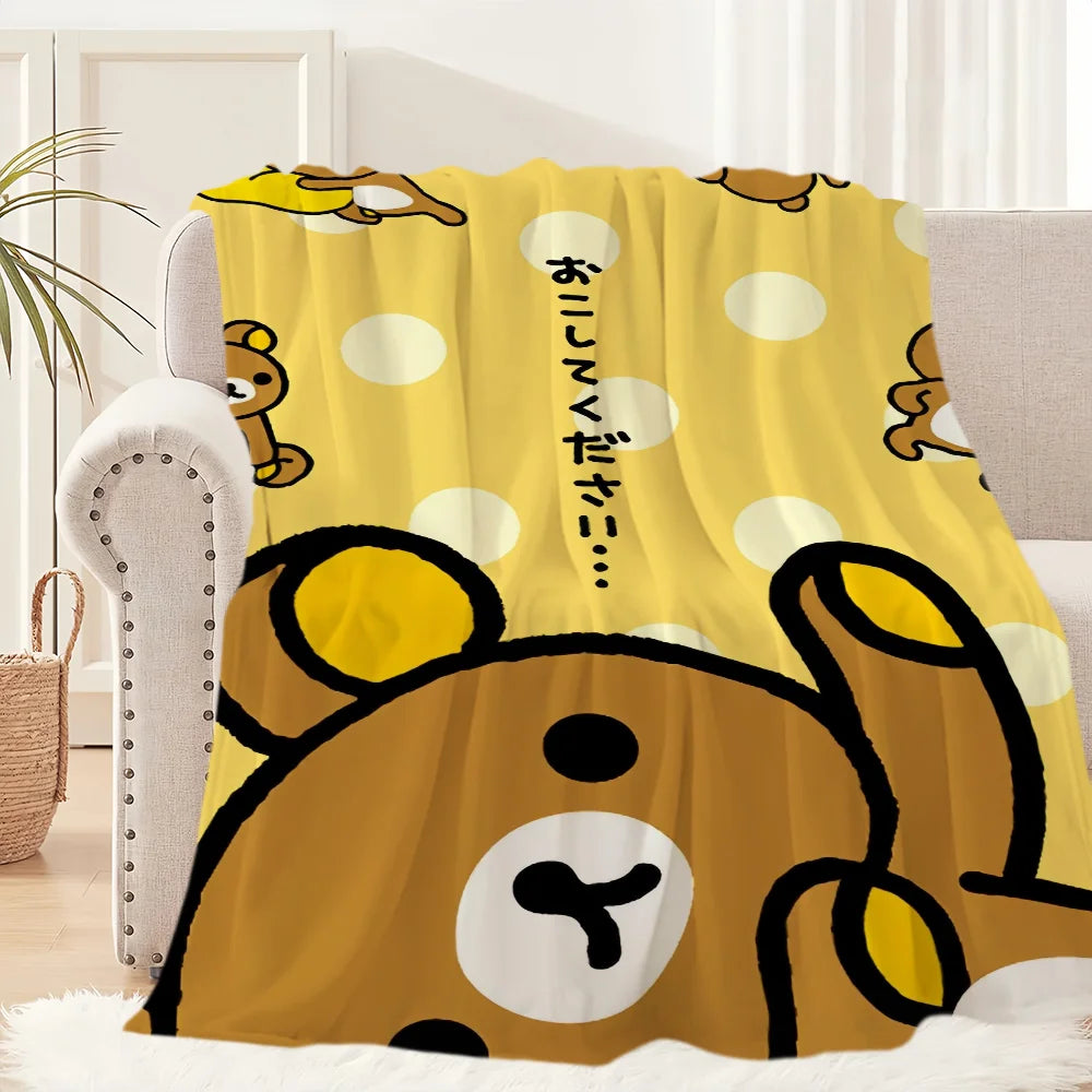 1PC Cute Rilakkuma Bear Blanket – Plush Warm Throw for Sofa Bedroom Office Travel