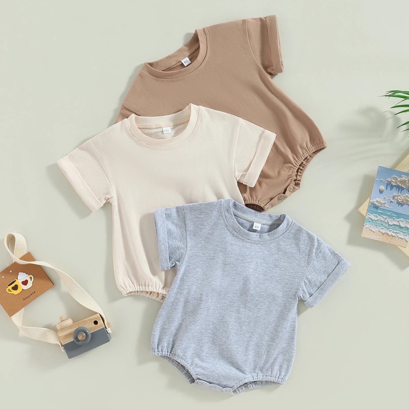 Boys Girls Bodysuit Short Sleeve Solid Color Jumpsuit Solid Casual Clothes