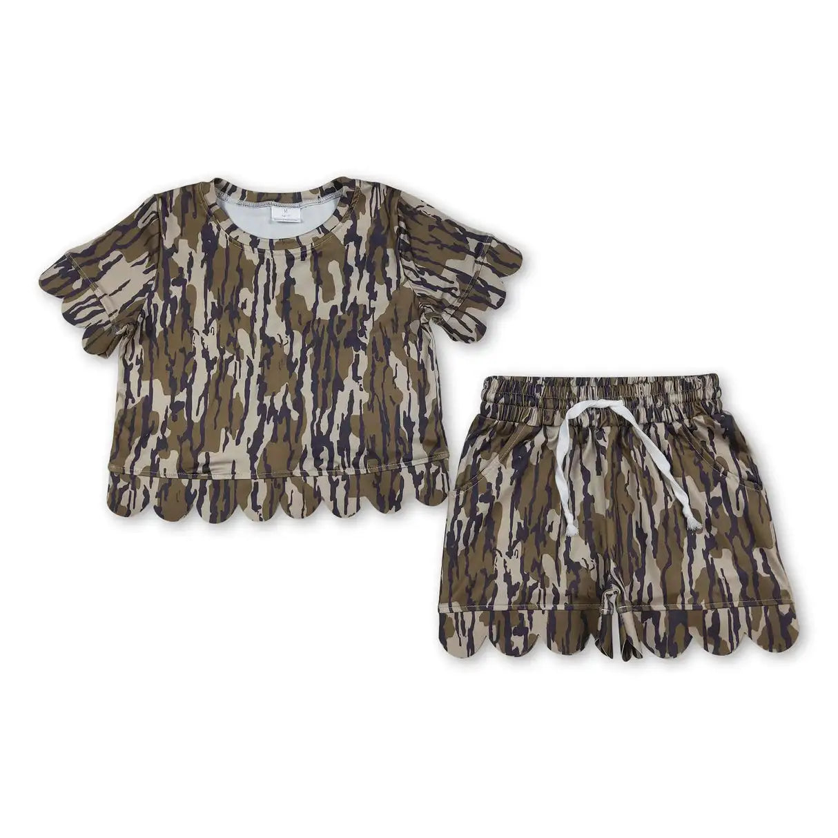 Sibling Baby Girls Short Sleeve Shirts Top Pockets Short Scallop Clothes Sets