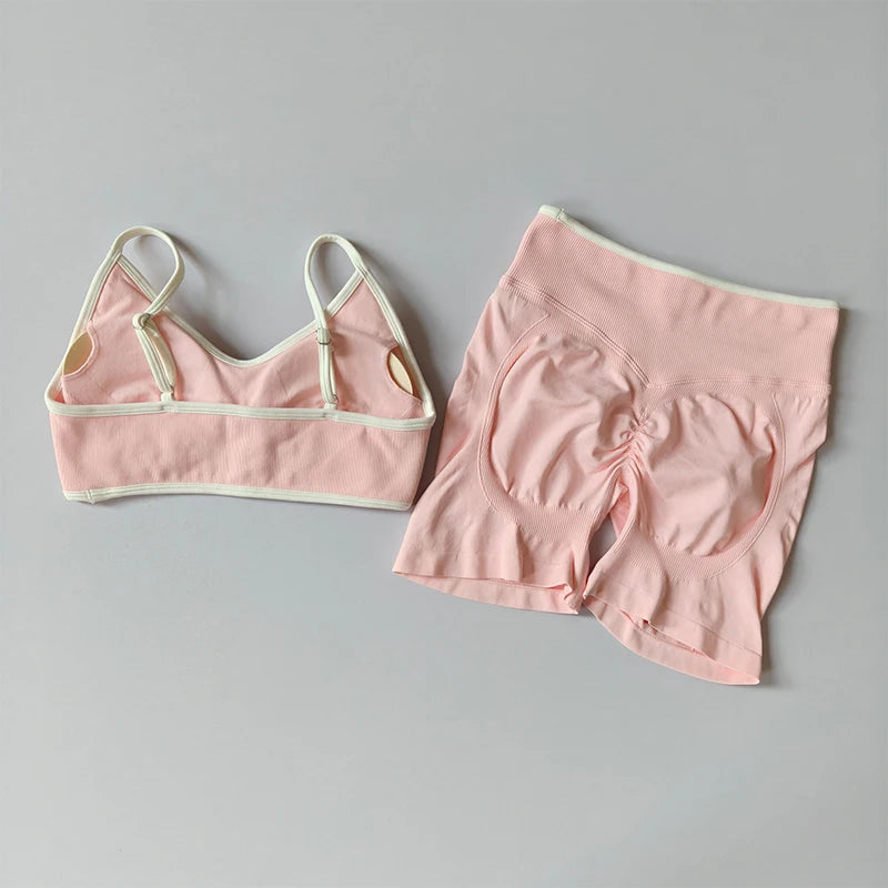 2PCS Yoga Suit Seamless with Chest Pad Tight Sports Bras
