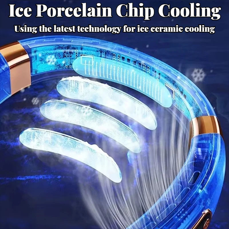 Portable Ice-Cooling Fan with LED Light, Silent Bladeless Halterneck Design