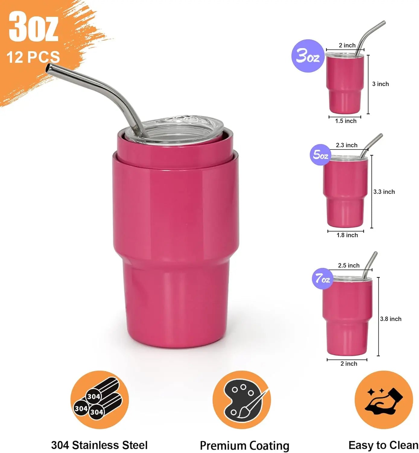 3 oz Mini Tumbler Shot Glass with Straw and Lid, 12 Pcs