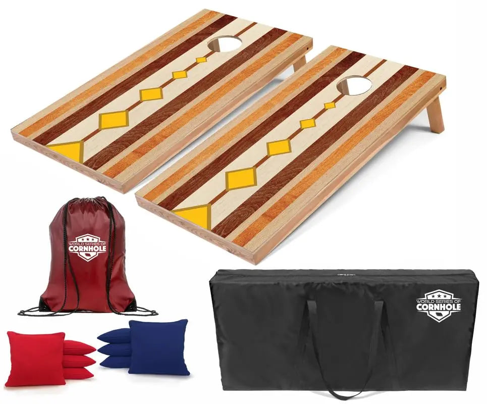 World Series of Cornhole Rustic Regulation Cornhole Boards Set –UV-Printed Wood Grain Design –4x2 ft All-Wood