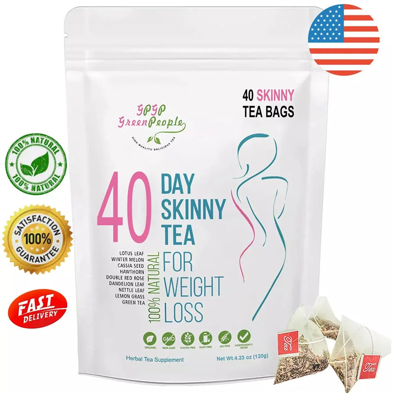 Natural 40 Days Herbal Skinny Detox Weight Loss Supplement No Caffeine Non-GMO