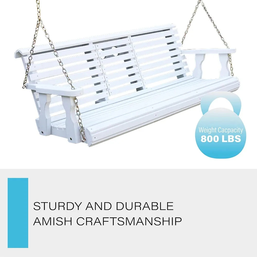 Console Porch Swing, Outdoor Patio Garden, Treated Pine White Stain 5ft Hanging Chains, Custom