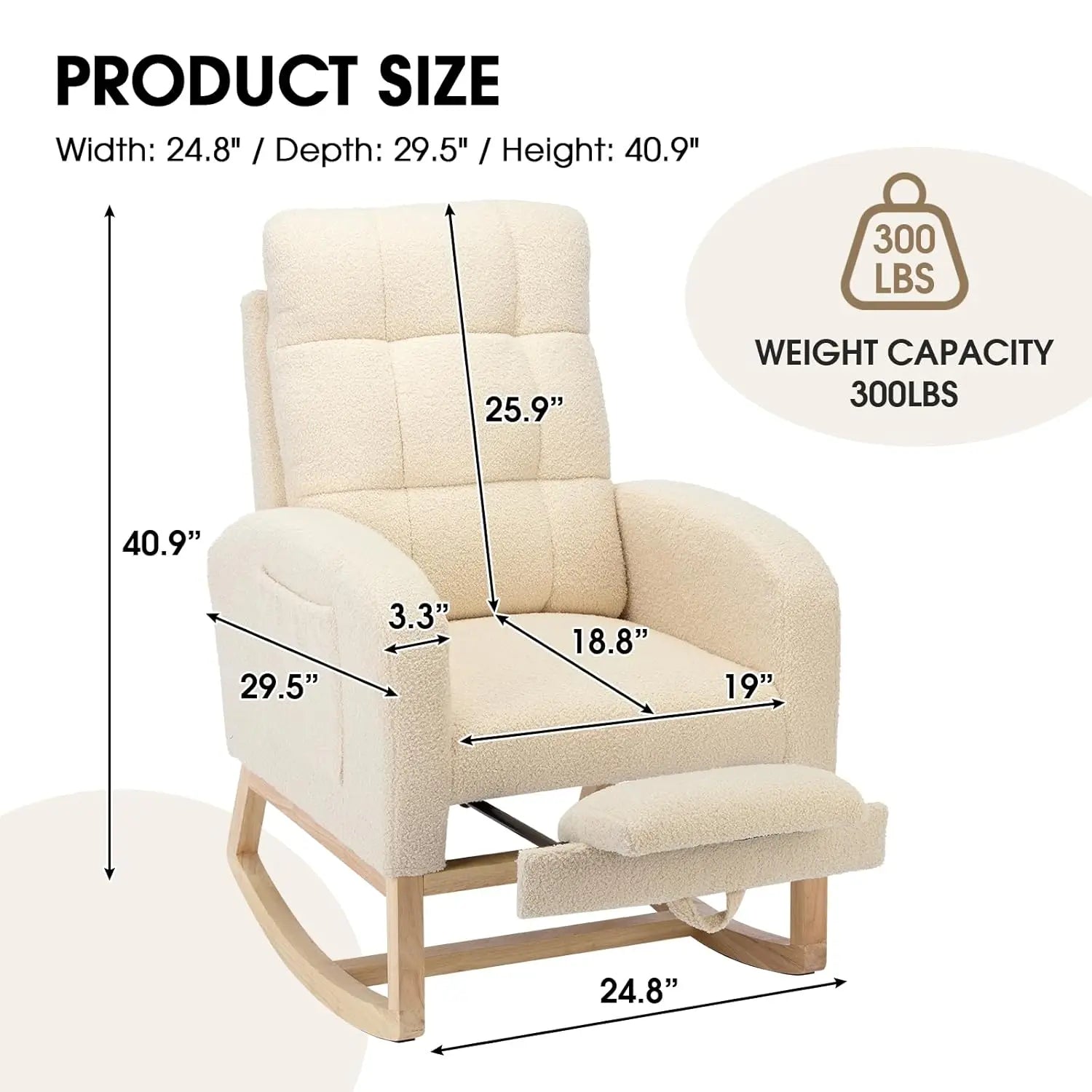 Modern Nursery Rocking Chair, Teddy Upholstered Rocking Chair with Footrest, Comfortable Rocker Recliner