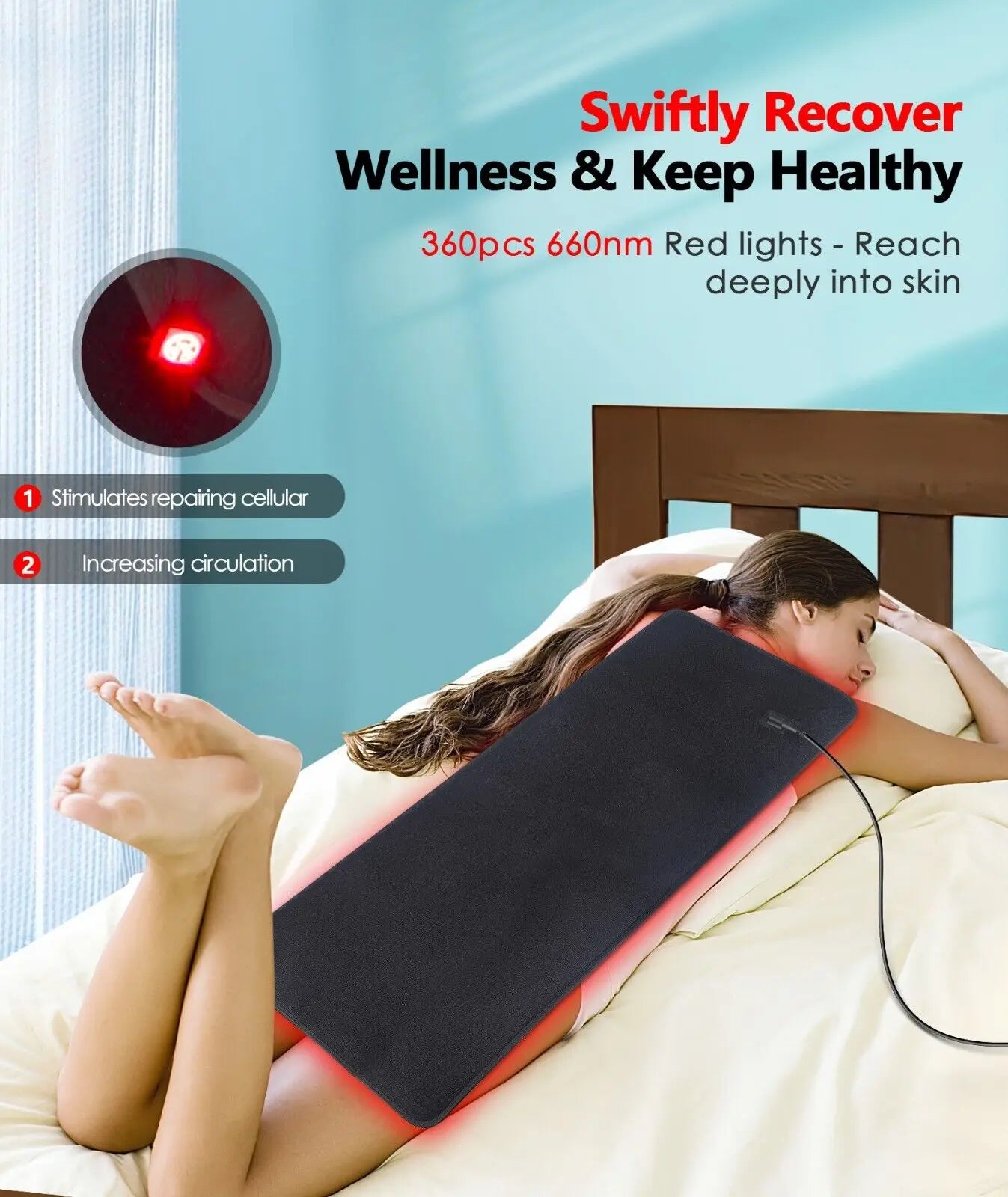 360 LEDs Red Light Belt 660nm&850nm Infrared Light Therapy Pad For Body Fatigue Deep Therapy