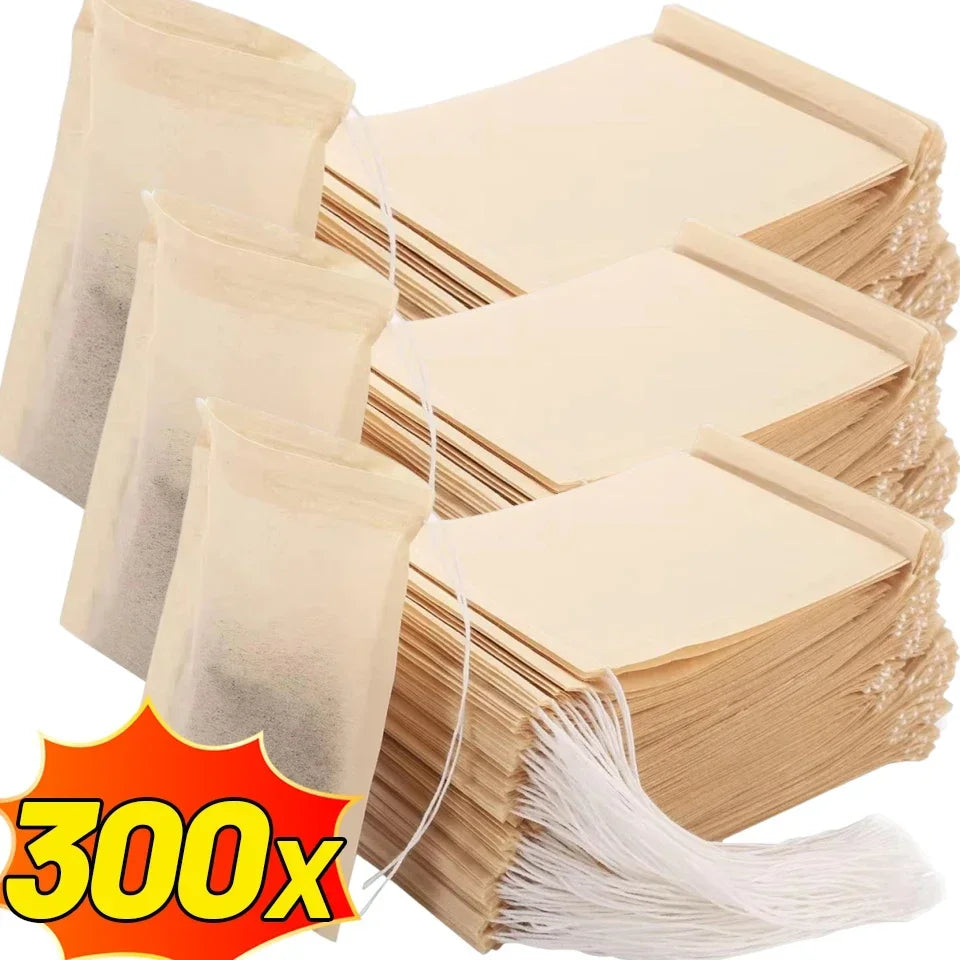 300/100Pcs Disposable TeaBags with String Filter Bag for Coffee Foot Bath Natural Wood Pulp Paper Spice Filters Teabag