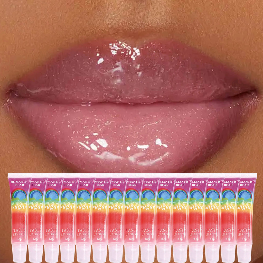 Rainbow Pearl Lip Gloss Glitter, Rainbow Jelly Lip Gloss, Sparkling Lips 15pc