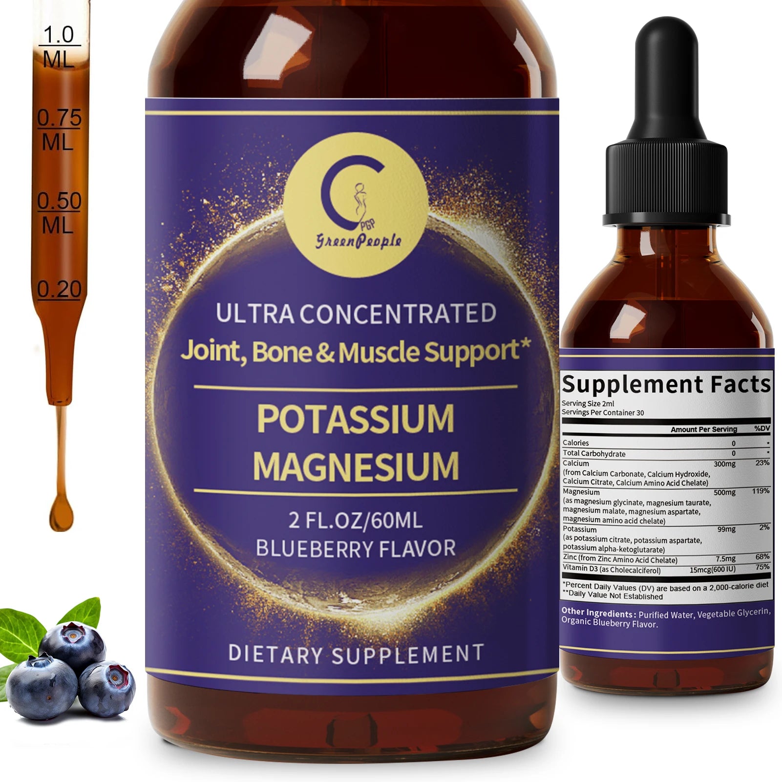 60ML Potassium Magnesium Supplement Liquid - Magnesium Complex & Potassium 99mg,Calcium, Vitamin D3, Zinc