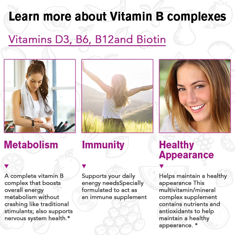 Vitamin B Complex Biotin & Folic Acid Super Promote Human Metabolism ,Energy, Nerve Blood