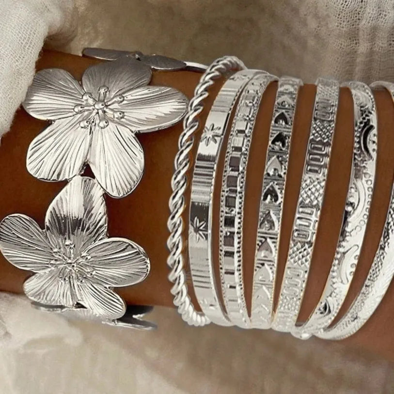 European and American Cross-Border New Floral Alloy 8-Piece Bracelet Set