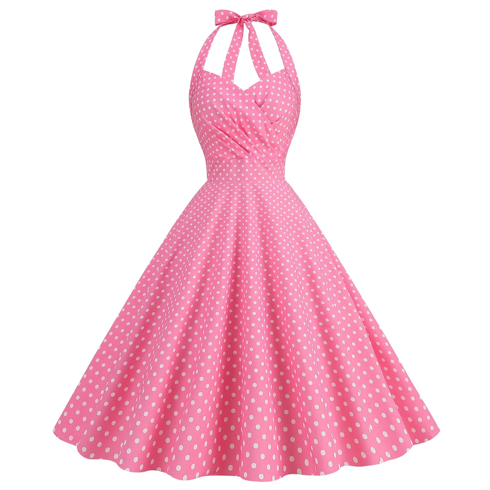 Vintage Polka Dot Dress for Women Lady Halter Neck Party 50s 60s Rockabilly Pin Up Dress Tunic Swing Cocktail Dress