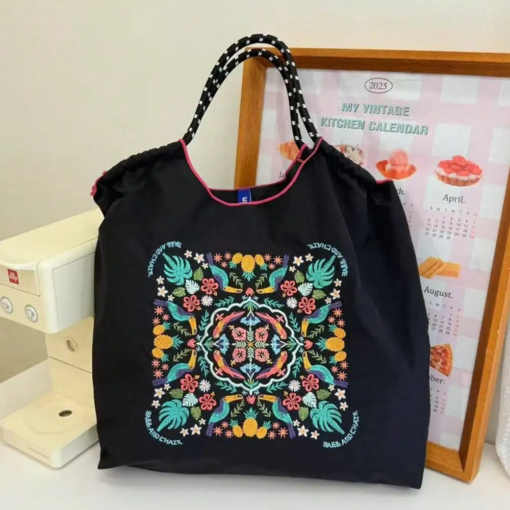 l Embroidery Canvas Shoulder Bag Women Large Capacity Tote Bag Crossbody Handbag Shopping Bag Vintage