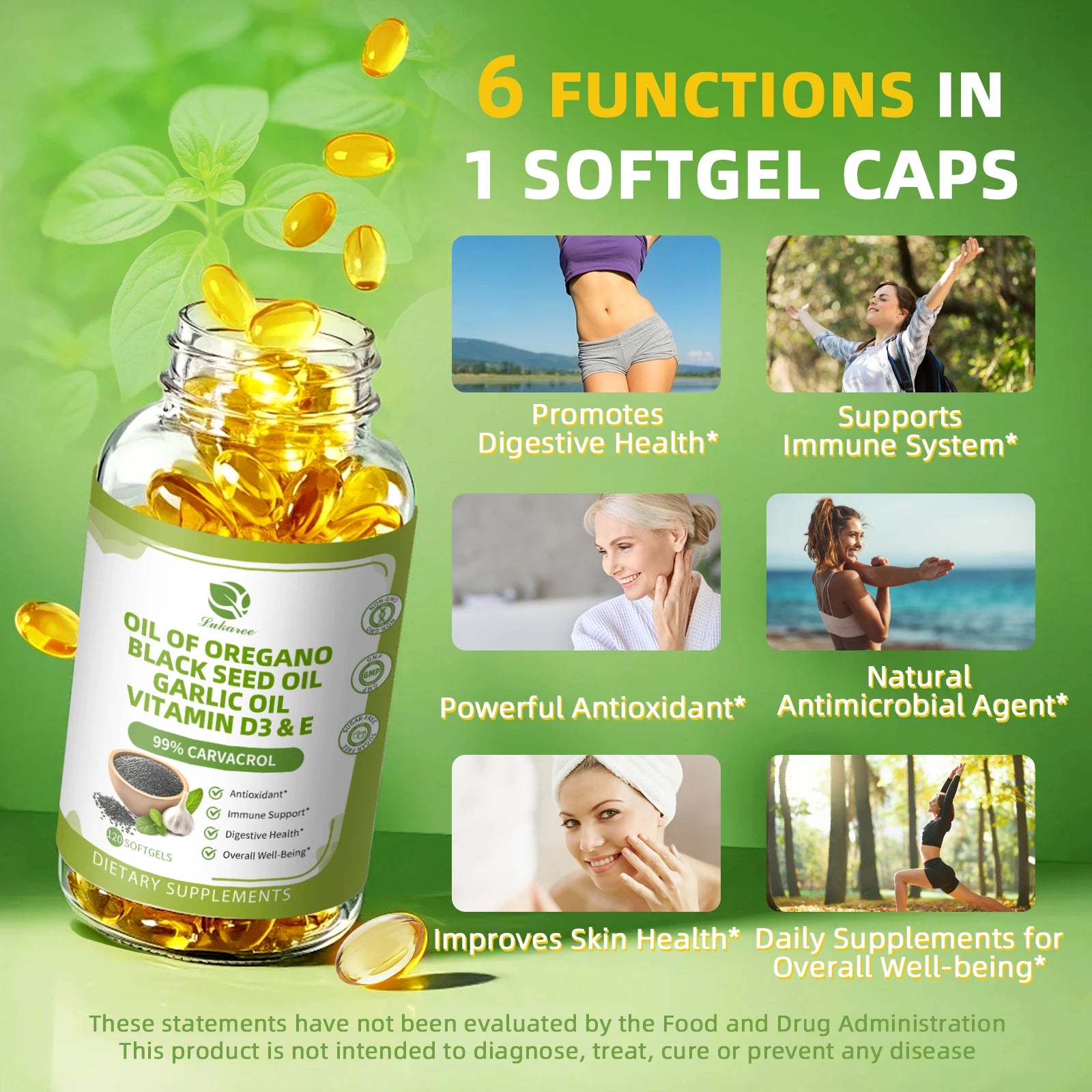 Oregano Oil Capsules with Black Seed Oil,Garlic Oil,Vitamin D3 E