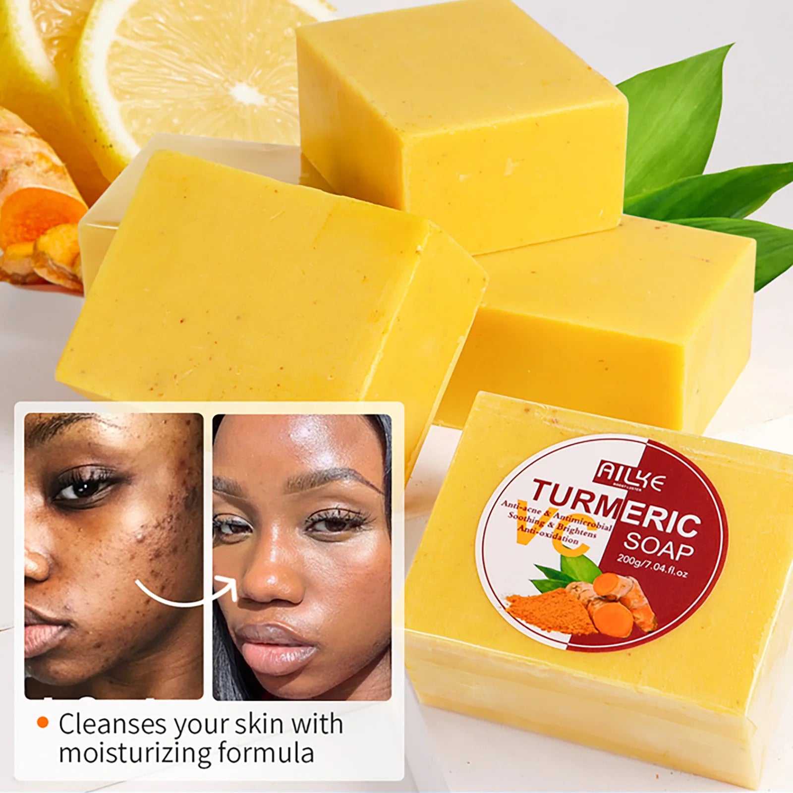 AILKE Natural Turmeric Soap for Face & Body & Hands