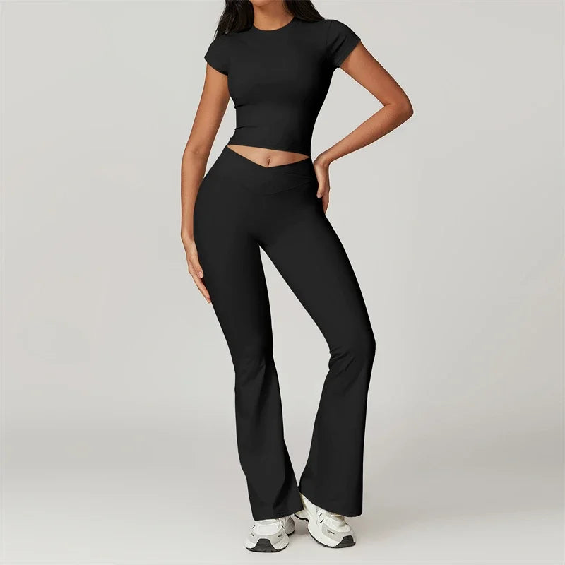 Yoga Set 2 Piece Sport Outfit for Woman Sportswear Fitness Suit Flared Leggings Underwear Gym Sets Workout Tracksuit