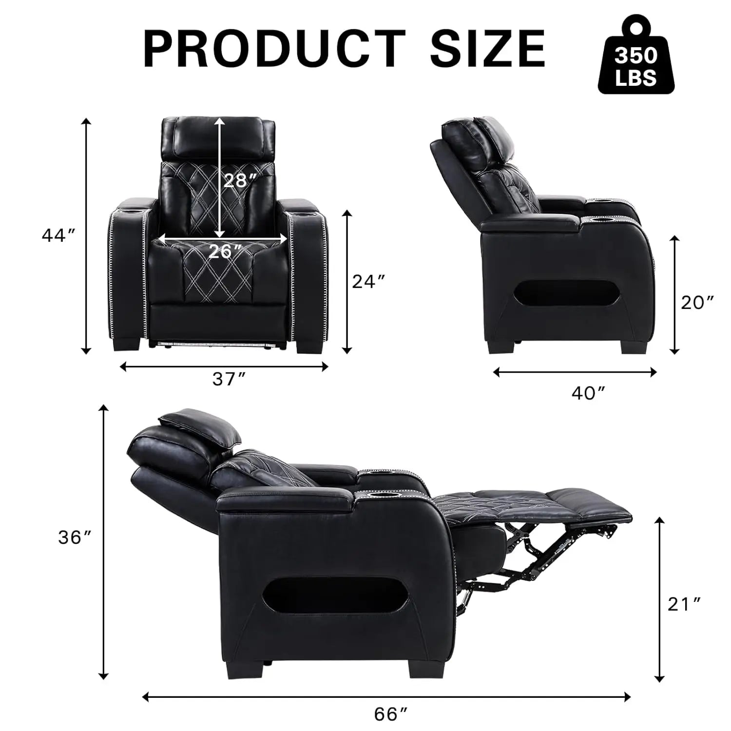 Electric Power Recliner Chair, PU Leather Home Theater Seating with Power Headrest