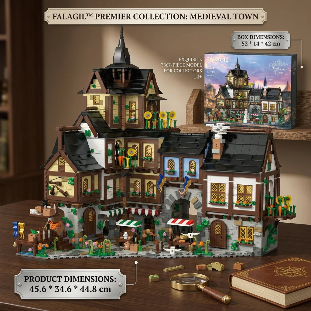 3867PCS Medieval Towns Buildings Blocks Street View Village Architecture Model Collect Display Assembly